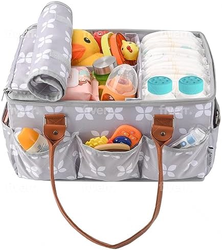 Moteph Diaper Caddy Organizer - Large Grey with Changing Mat and Lid