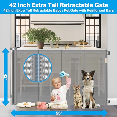 42 Inch Extra Tall Retractable Baby and Pet Gate