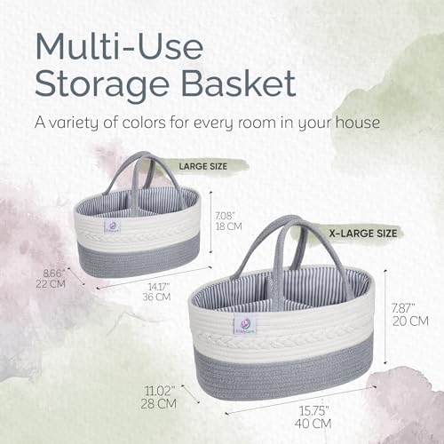 KiddyCare Woven Diaper Caddy Basket with Handle Lid