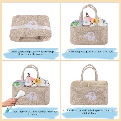 OIAHOMY Diaper Caddy Organizer - Brown Portable Baby Basket with Handles