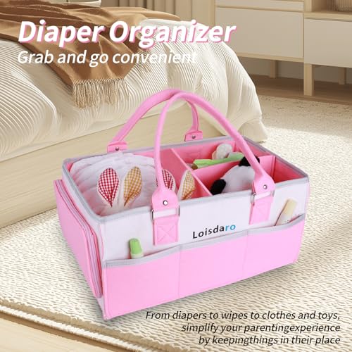 Loisdaro Baby Diaper Caddy with Handles and Dividers