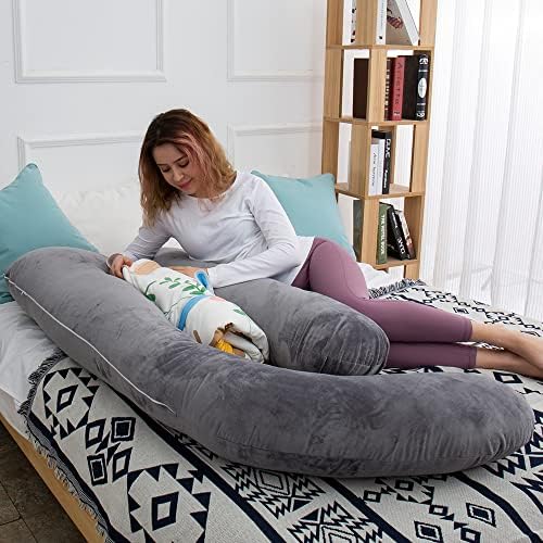 AMCATON 60 Inch U-Shaped Pregnancy Pillow with Velvet Cover