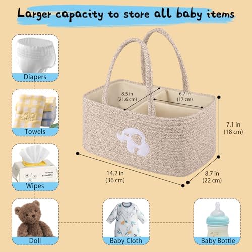 OIAHOMY Diaper Caddy Organizer - Brown Portable Baby Basket with Handles