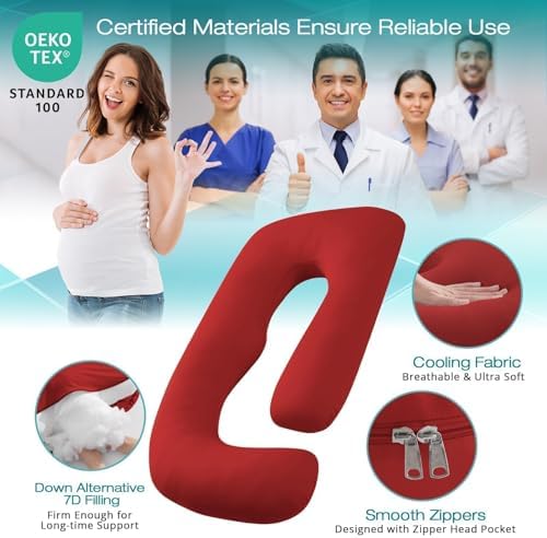 Sasttie Red Pregnancy Pillow with Cooling Cover