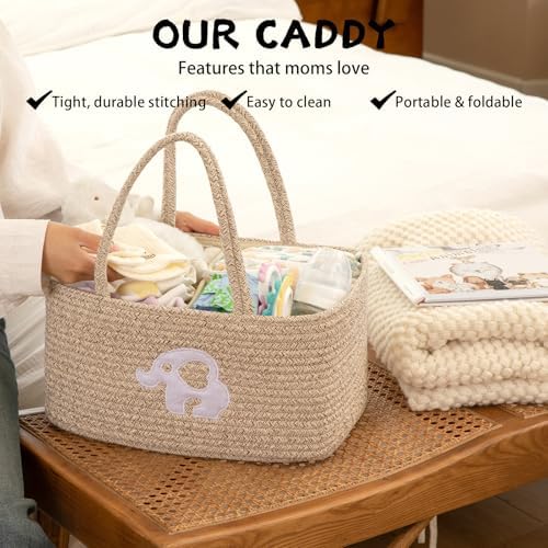OIAHOMY Diaper Caddy Organizer - Brown Portable Baby Basket with Handles