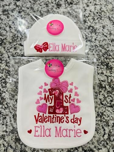My First Valentines Day Baby Girl Bib and Hat Set