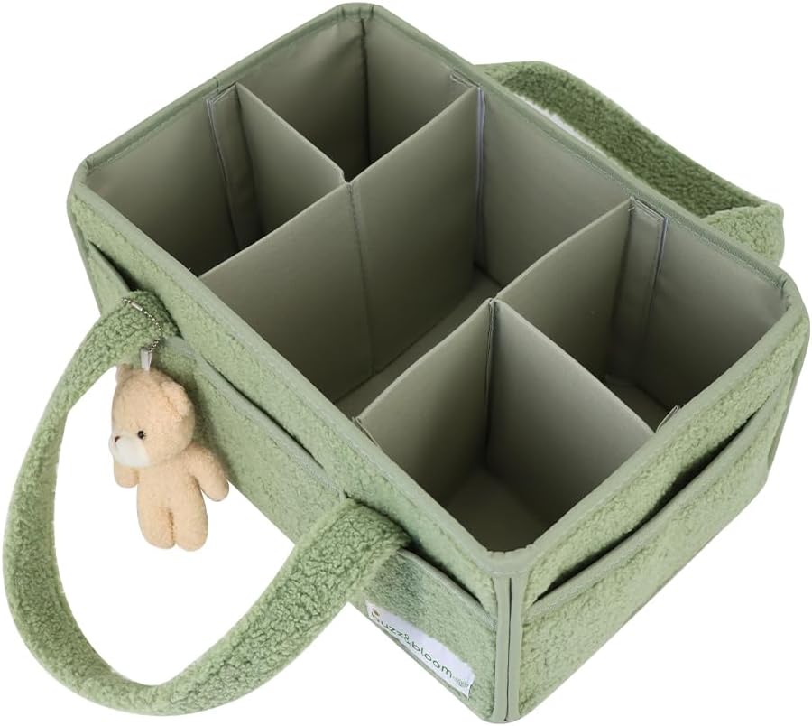 BuzzBloom Baby Teddy Diaper Caddy Organizer Sage 1