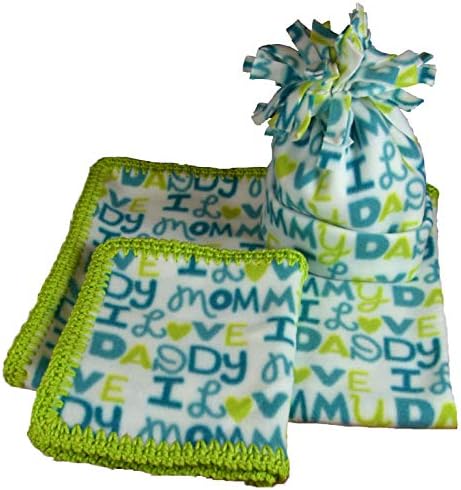 Handmade 4 Babies Fleese Blanket Burp Cloth Hat Set