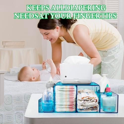 Nanyezh Acrylic Diaper Caddy 4 Compartment Organizer with Anti-slip Feet Blue