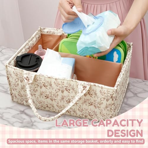 Floral Diaper Caddy Organizer with Handles and Dividers