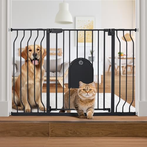COMOMY Extra Wide Baby Gate with Cat Door and Auto Close