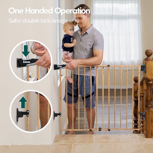 Babelio 26-43 Inch No Bottom Bar Baby Gate with Brown Wood Pattern