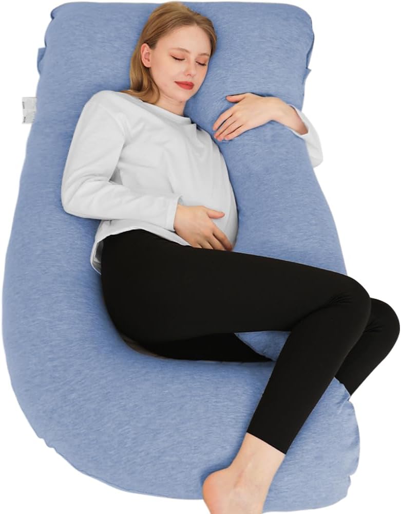 Chilling Home U-Shaped Pregnancy Pillow with Removable Cover Blue-Jersey 58 Inch