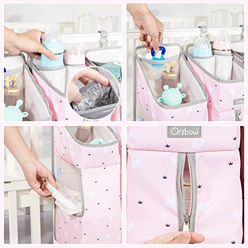 Orzbow 3-in-1 Hanging Diaper Caddy Organizer Pink