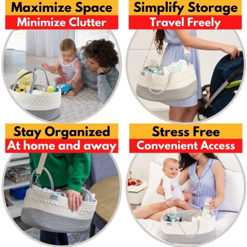Extra Large Baby Diaper Caddy - Portable Cotton Nursery Basket