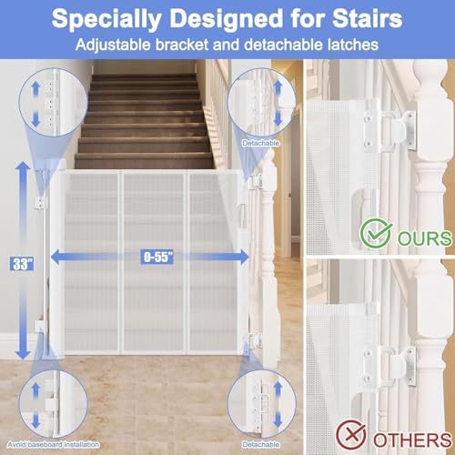 Reinforced Retractable Baby Gate for Stairs 55 Inch