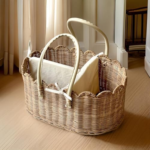 Mae Bird Rattan Diaper Caddy Organizer with Handles 1