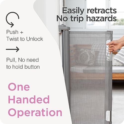 Retractable Baby Gate with 3-Way Locking - Gray