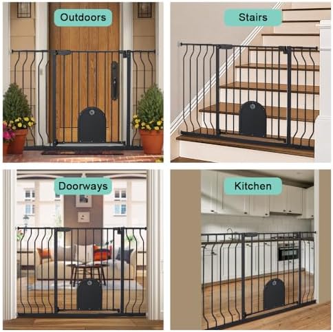 COMOMY Extra Wide Baby Gate with Cat Door and Auto Close