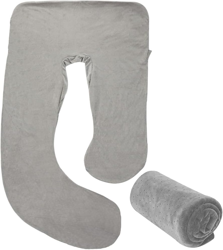 AMCATON U-Shaped Pregnancy Pillow Cover Velour Fabric Removable Washable