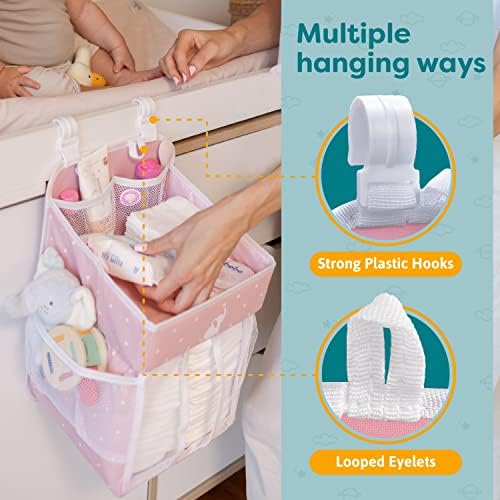 Cradle Star Hanging Diaper Caddy Organizer - 50 Diapers - Pink 17x9x9