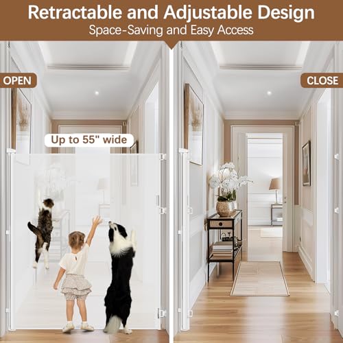 60 Inch Tall Retractable Pet Gate - Jump Proof 5ft Dog Cat Barrier