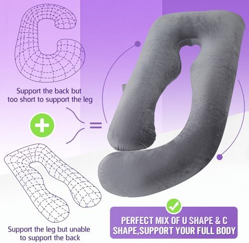 AMCATON U-Shaped Pregnancy Pillow with Velvet Cover