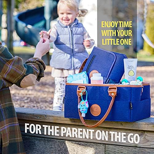 Baby Diaper Caddy Organizer Tote - Felt Leather Baby Blue