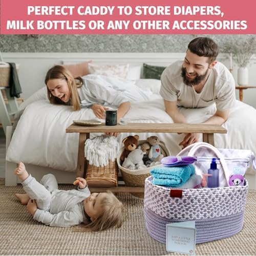 Unisex Diaper Caddy Organizer with Wet Dry Bag and Greeting Card