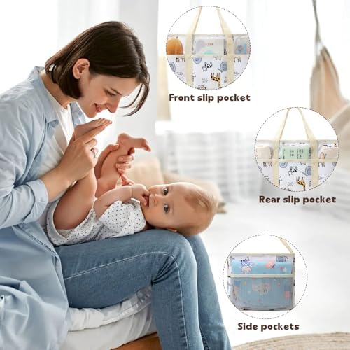 JANSBEN Baby Diaper Caddy Organizer - Large Tote Bag for Newborn Essentials