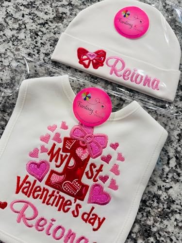 My First Valentines Day Baby Girl Bib and Hat Set