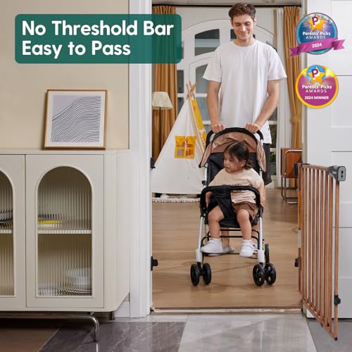Babelio 26-43 Inch No Bottom Bar Baby Gate with Brown Wood Pattern