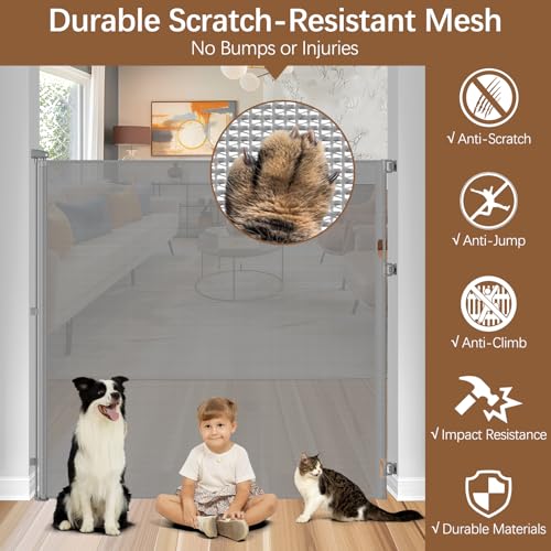60 Inch Extra Tall Retractable Cat Gate - Gray