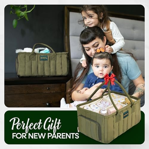 Large Diaper Caddy Organizer with Handle - Deep Olive Green