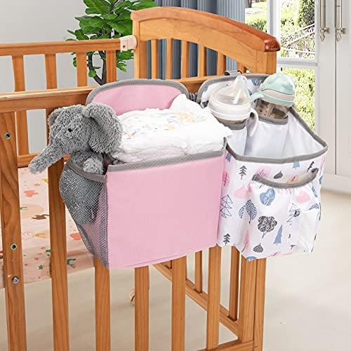 UMUFUKA Hanging Diaper Caddy Organizer - Baby Diaper Stacker for Crib D02 PINK