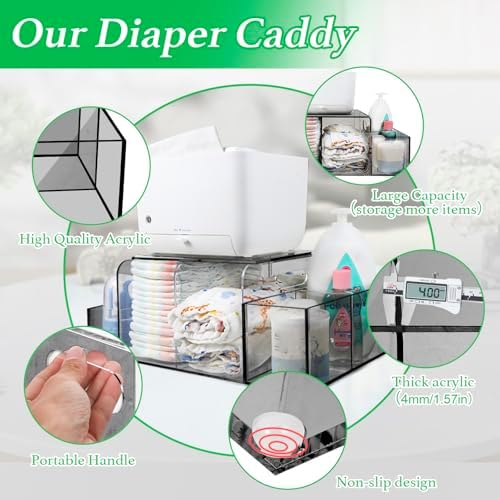 Nanyezh Acrylic Diaper Caddy with 4 Compartments