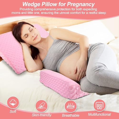 BiKontrun Pregnancy Wedge Pillow with Pink Cover