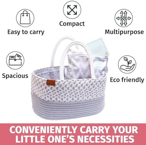 Unisex Diaper Caddy Organizer with Wet Dry Bag and Greeting Card