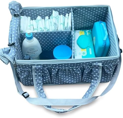 Extra Large Diaper Caddy with Lid Cover and Shoulder Strap