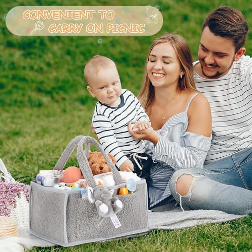 Teenyyou 2 Pcs Baby Diaper Caddy Organizers with Handle and Doll Ornament - Gray