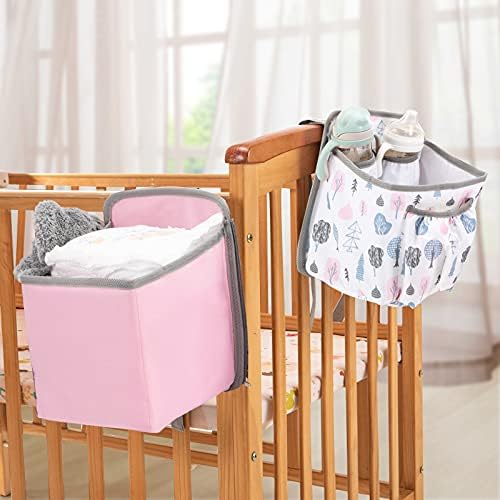 UMUFUKA Hanging Diaper Caddy Organizer - Baby Diaper Stacker for Crib D02 PINK
