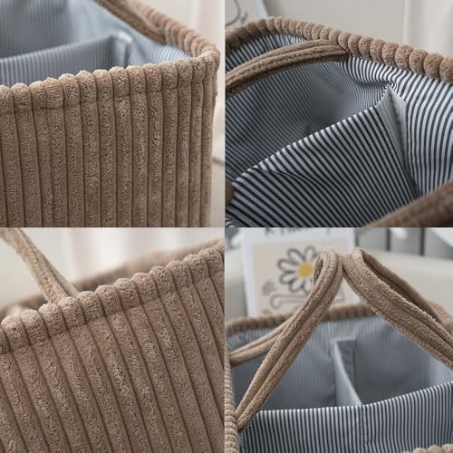 MOMIGO Baby Diaper Caddy Organizer - Foldable 3 Compartment Nursery Storage Basket Brown