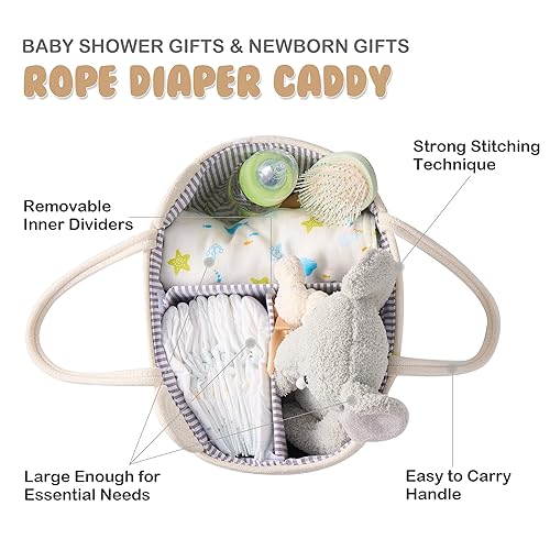 InfiBay Baby Diaper Caddy Organizer Large Bear Cotton Rope