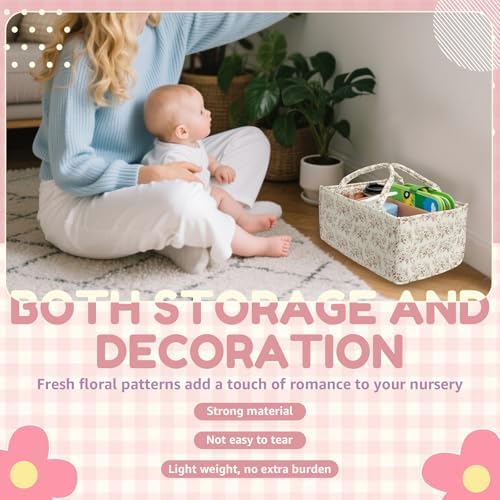 Floral Diaper Caddy Organizer with Handles and Dividers