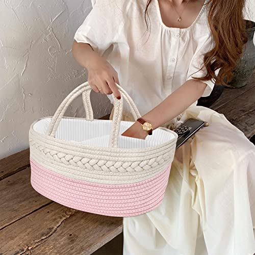 Maliton Diaper Caddy for Baby Girl - Cotton Rope Organizer