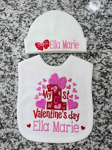 My First Valentines Day Baby Girl Bib and Hat Set
