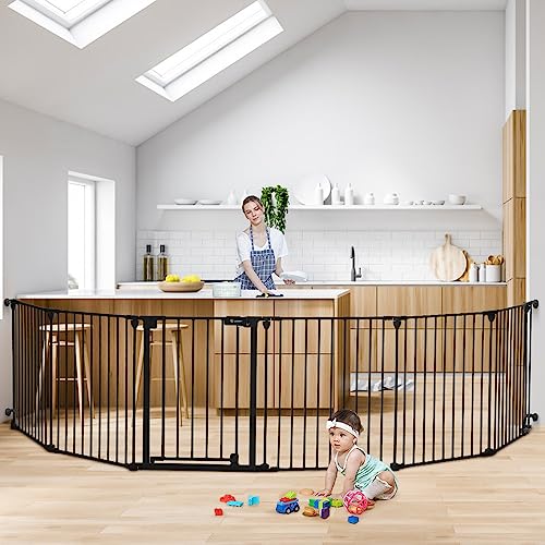 COMOMY 150 Wide Baby Gate with Door and 6 Panels