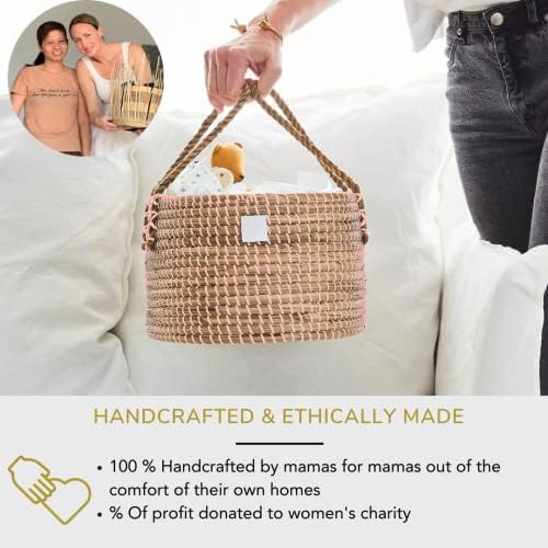 Premium Pink Baby Diaper Caddy - Handmade Seagrass Organizer