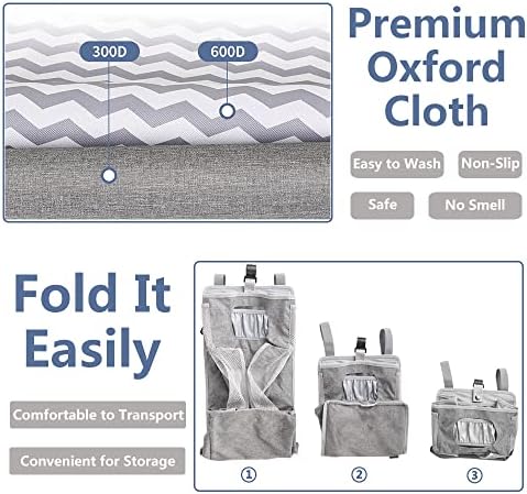 Hanging Diaper Caddy for Crib Playard Gray White