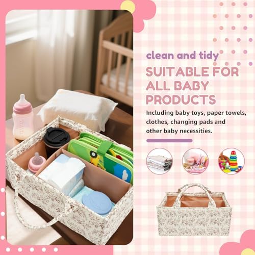 Floral Diaper Caddy Organizer with Handles and Dividers